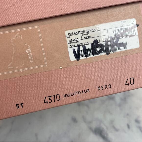 Miu Miu Black Velvet Crystal Embellished Ankle Boots Stiletto Heel Zip Booties - Picture 11 of 12